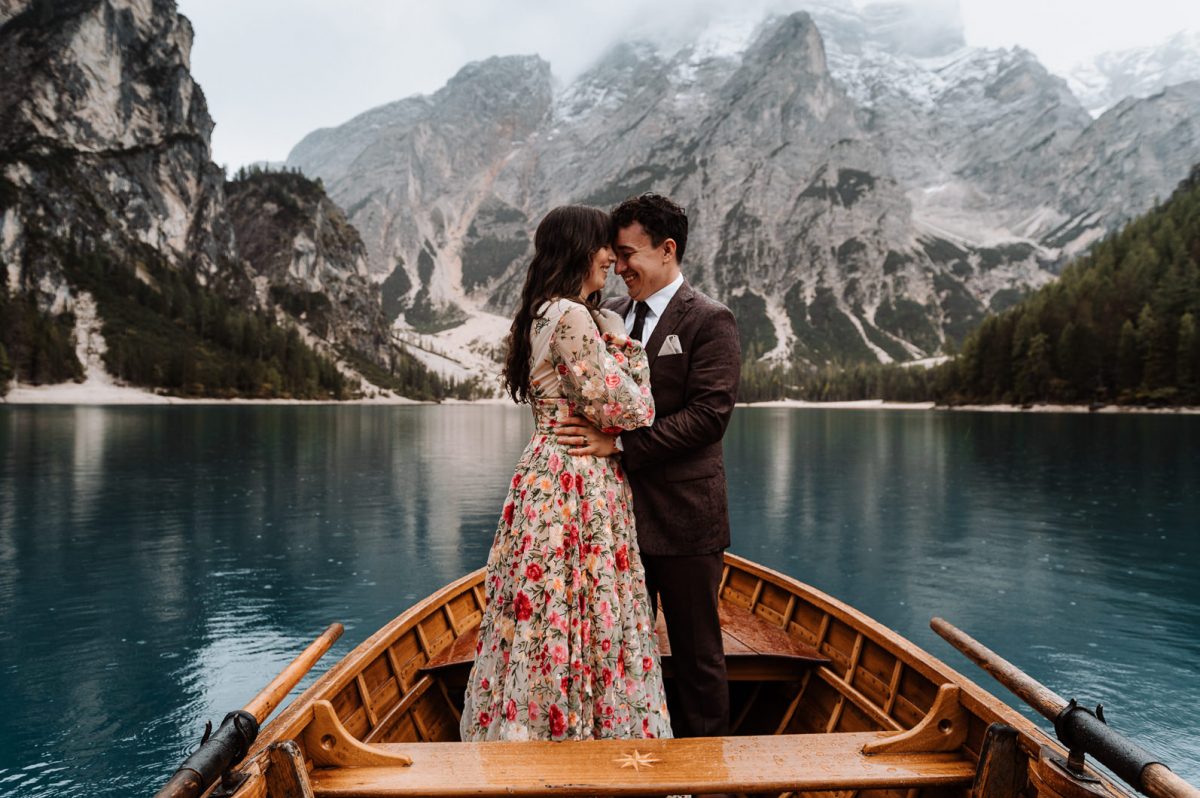 Coupe hugging on boat in Braies Lake